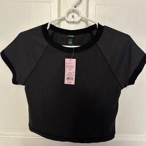 Wild Fable Black Dual Material Crop Top